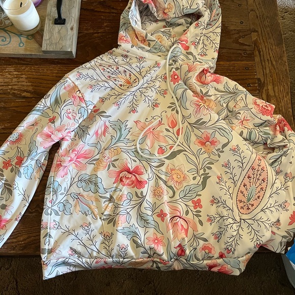 Tops - Floral Hoodie with Pink and Blue Accents